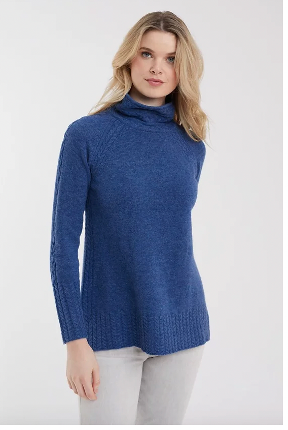 Turtleneck Cable Pullover in Admiral Blue