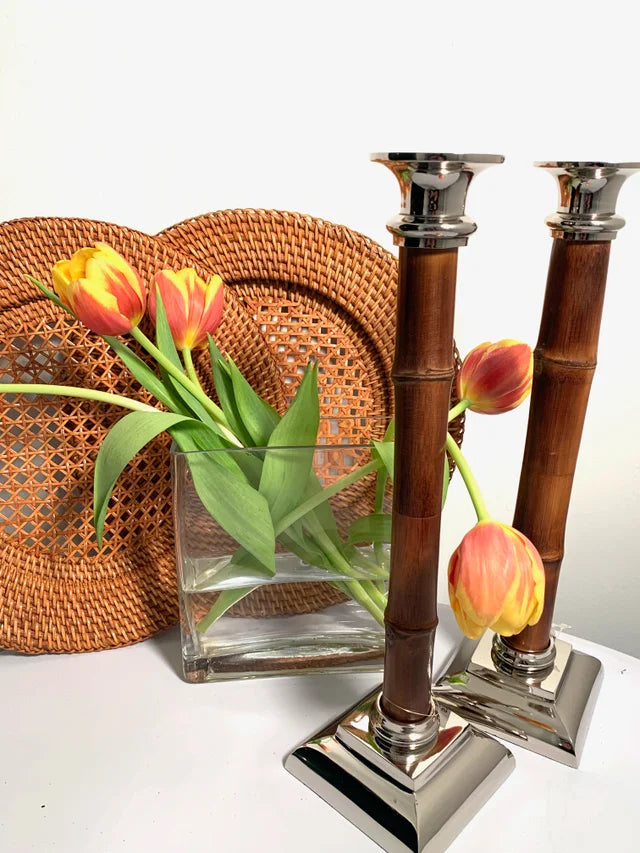 Nickel and Bamboo Candlesticks